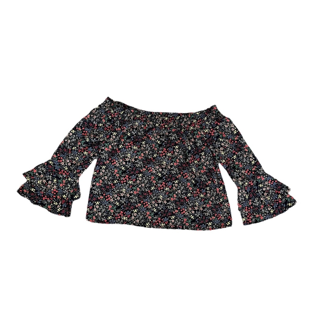 Lucky Brand Floral Flutter Sleeve Off the Shoulder Top SZ M